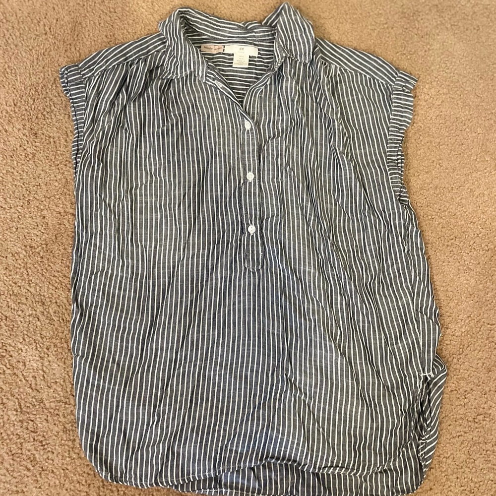 White and Grey Striped Collared Tank